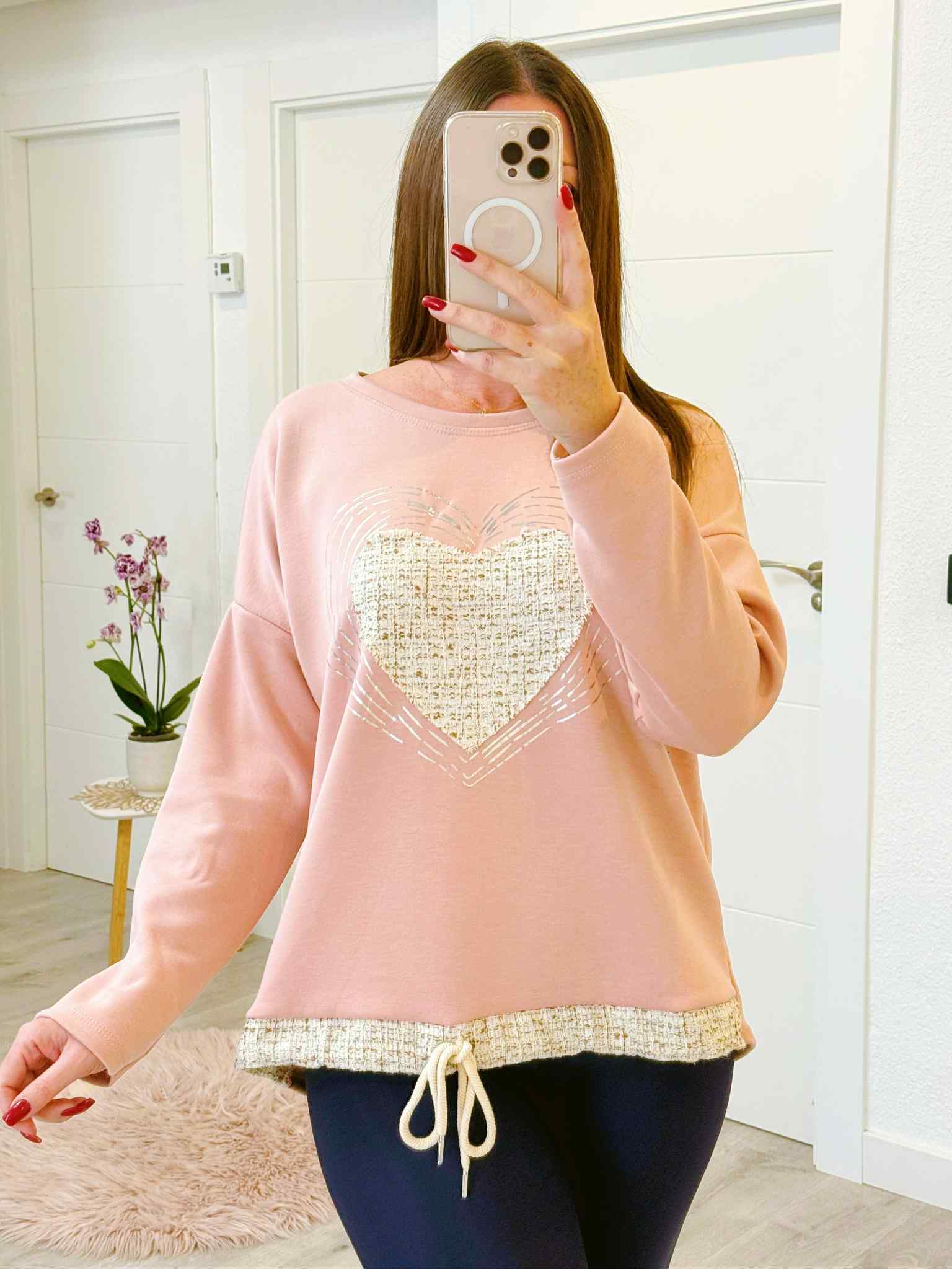 SUDADERA CORAZON ROSA