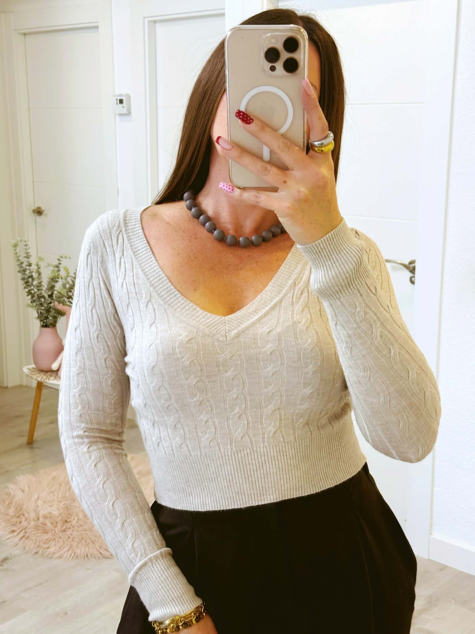 JERSEY TRENZADO CORTO TAUPE