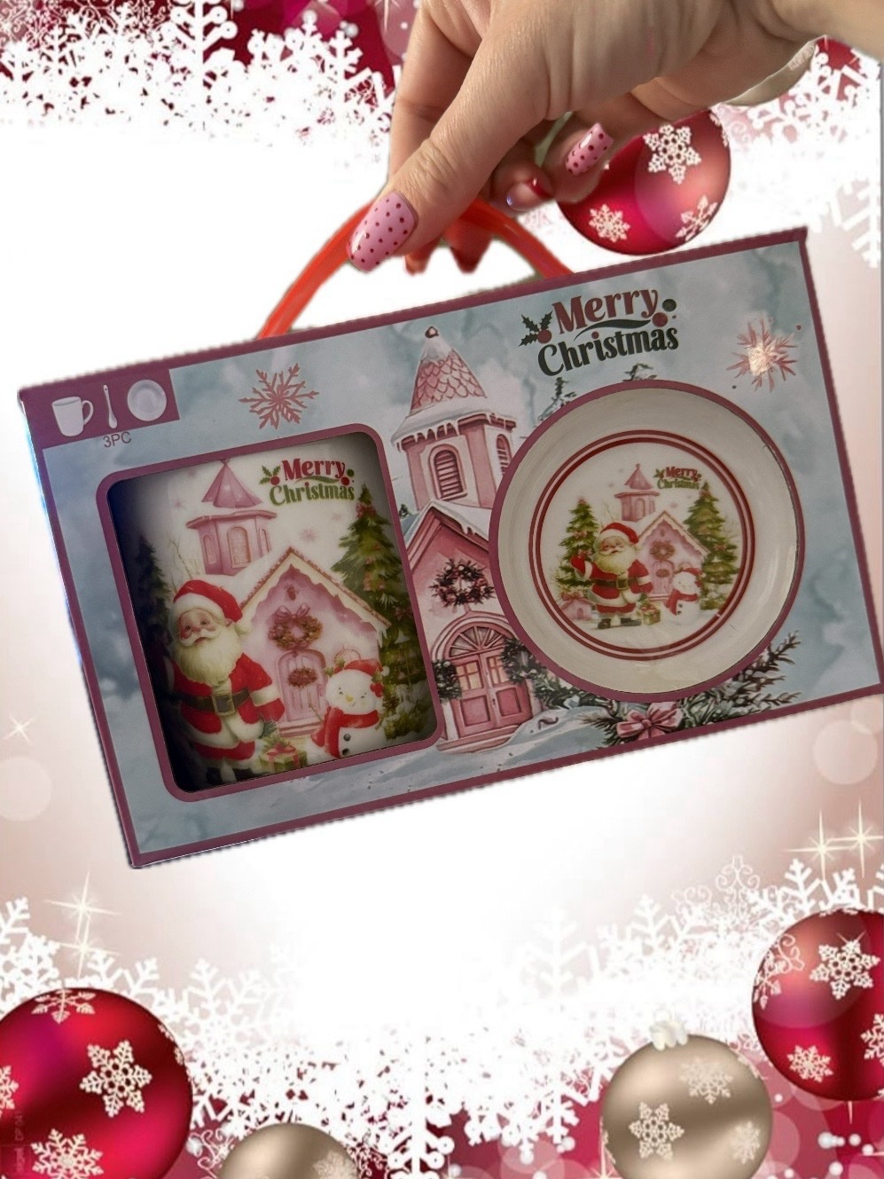 TAZA, PLATO Y CUCHARA MERRY CHRISTMAS