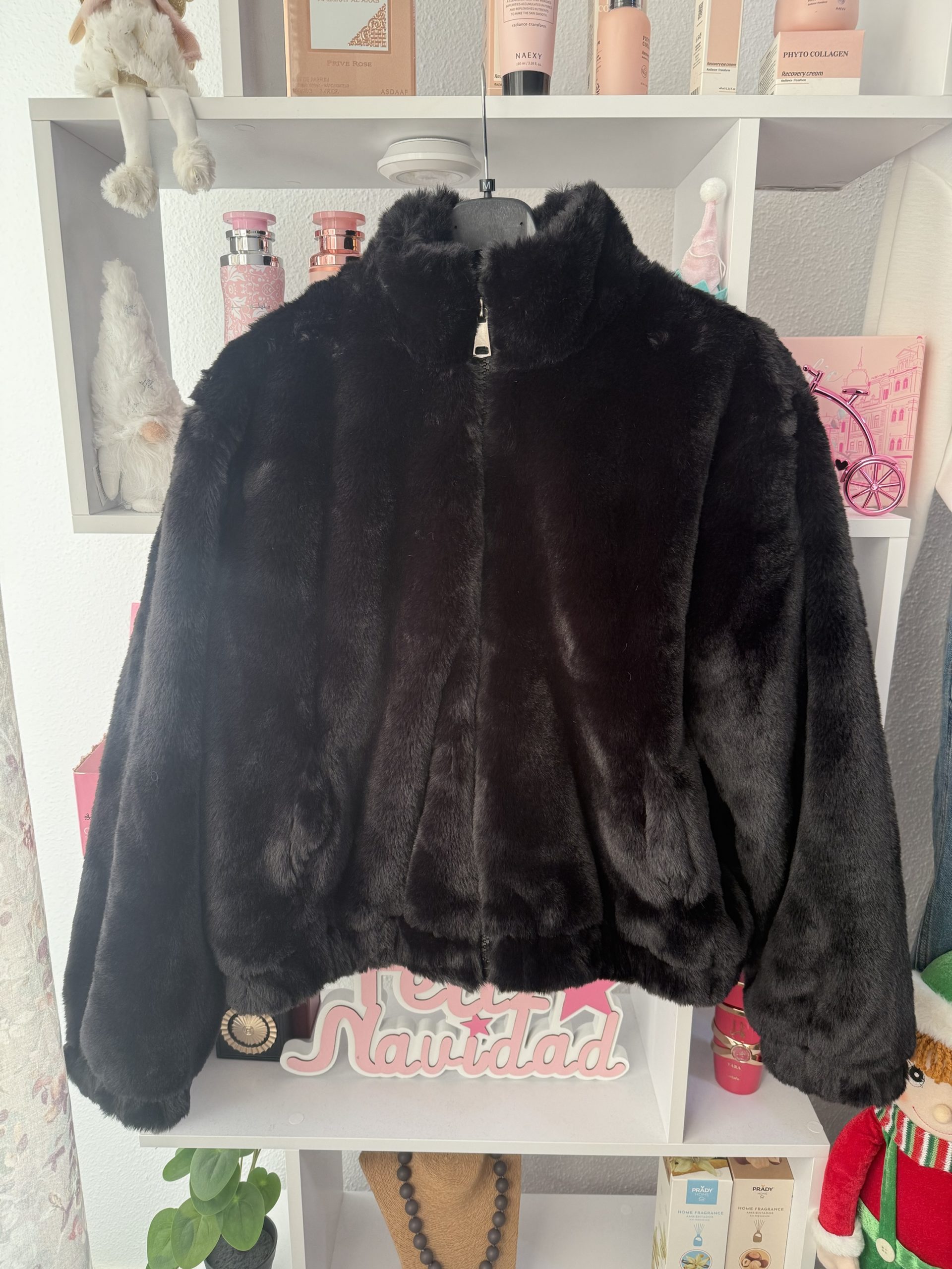 CHAQUETA BOMBER PELO NEGRA