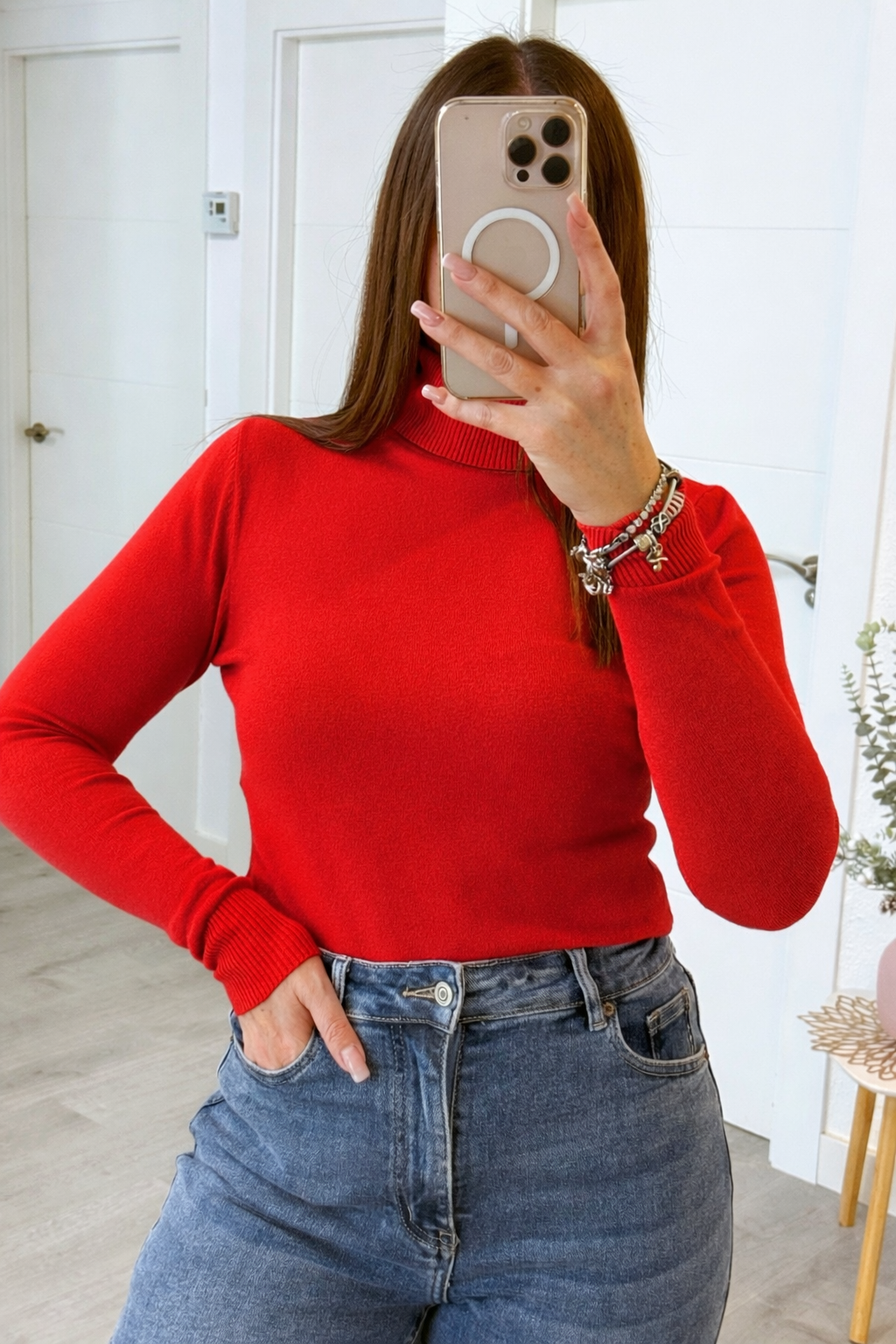 JERSEY CUELLO ALTO DE PUNTO ROJO