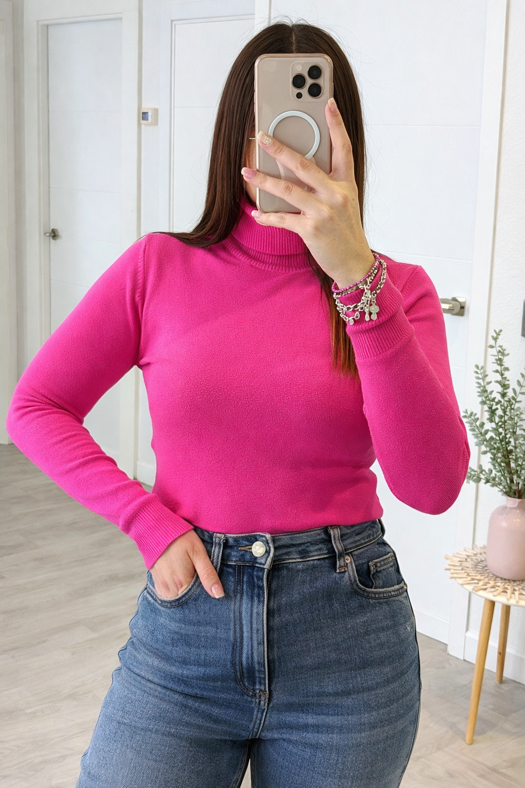 JERSEY CUELLO ALTO DE PUNTO FUCSIA