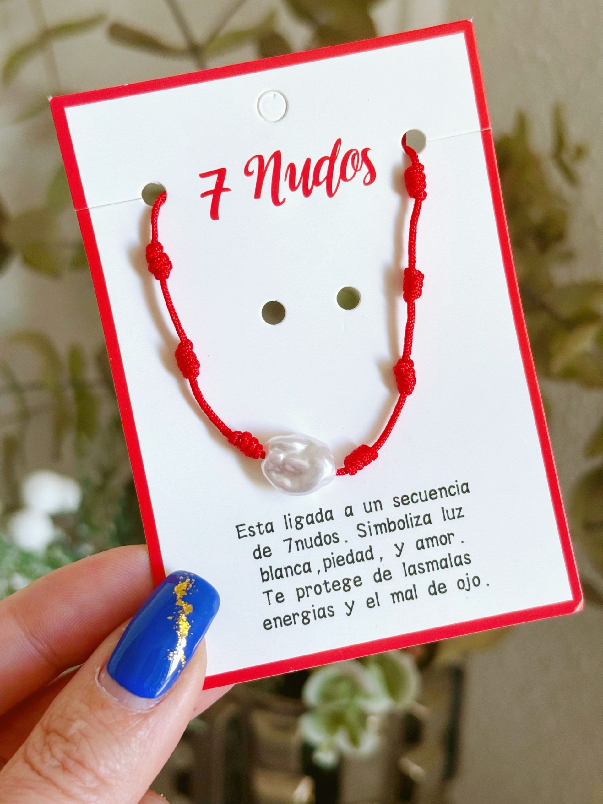 PULSERA 7 NUDOS ROJA CON PIEDRA BLANCA