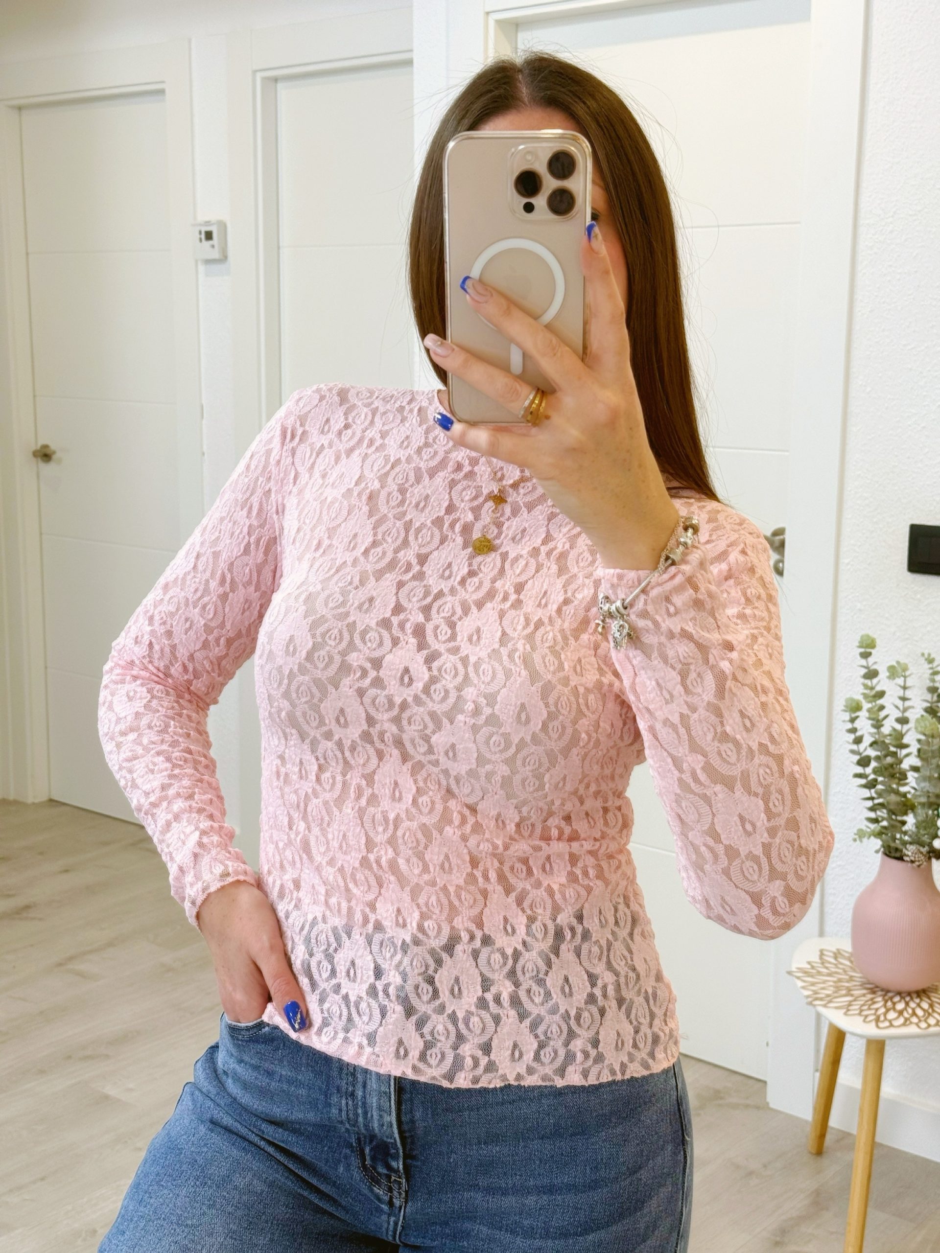 CAMISETA ENCAJE ROSA