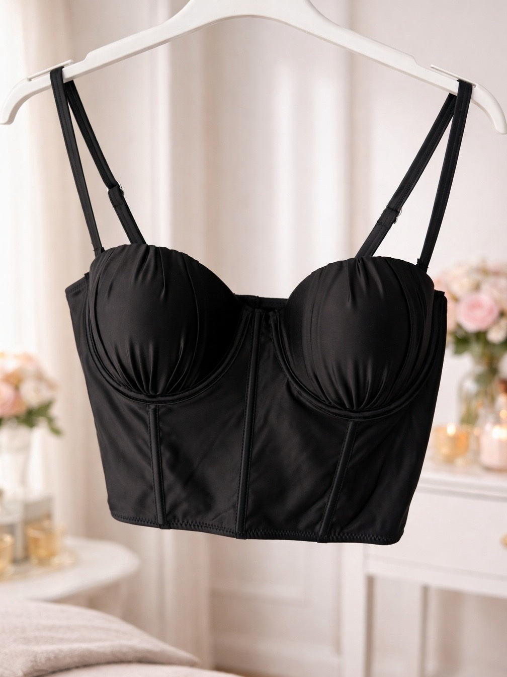 TOP CORSÉ RASO NEGRO