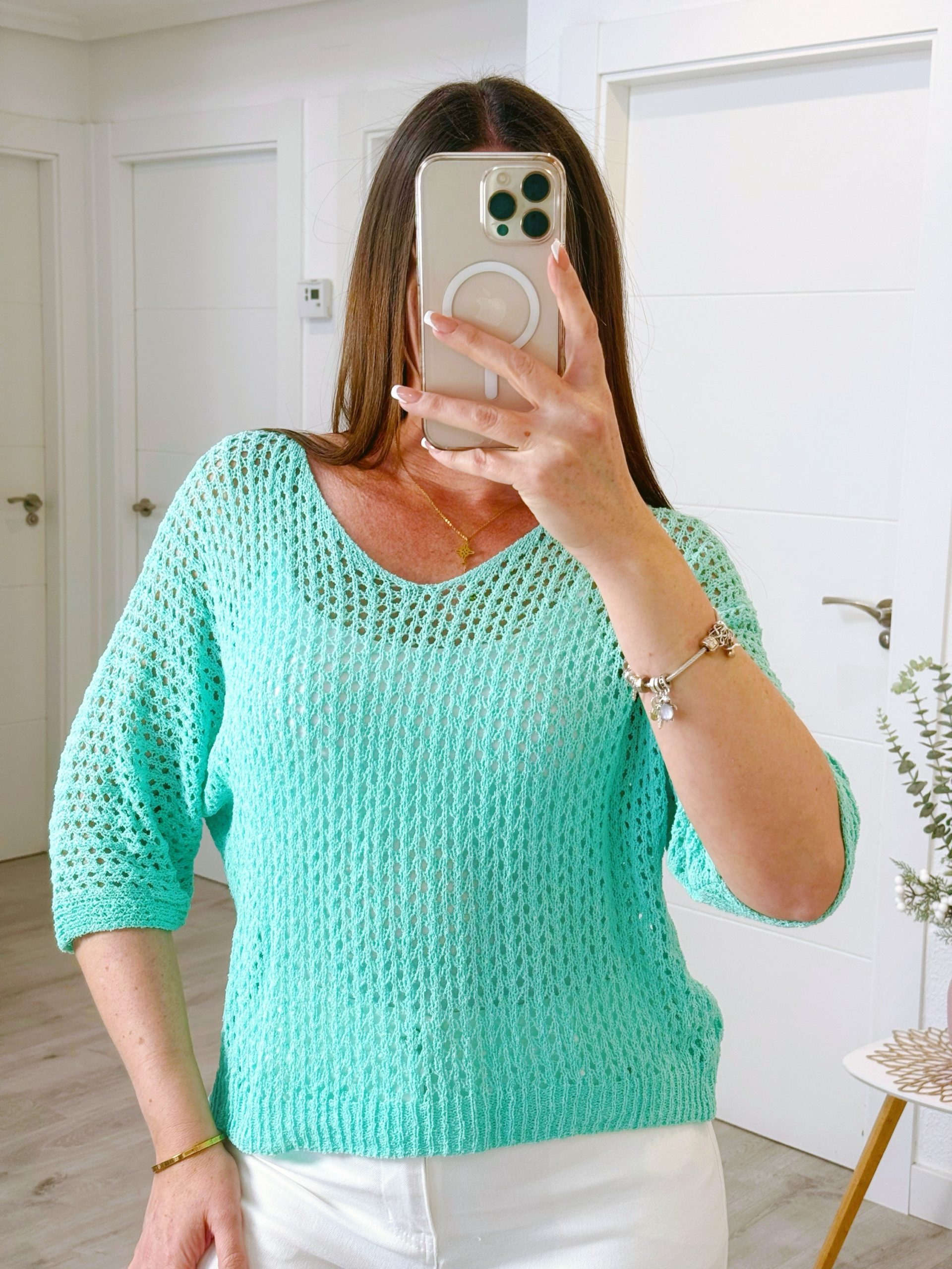 CAMISETA REJILLA TURQUESA