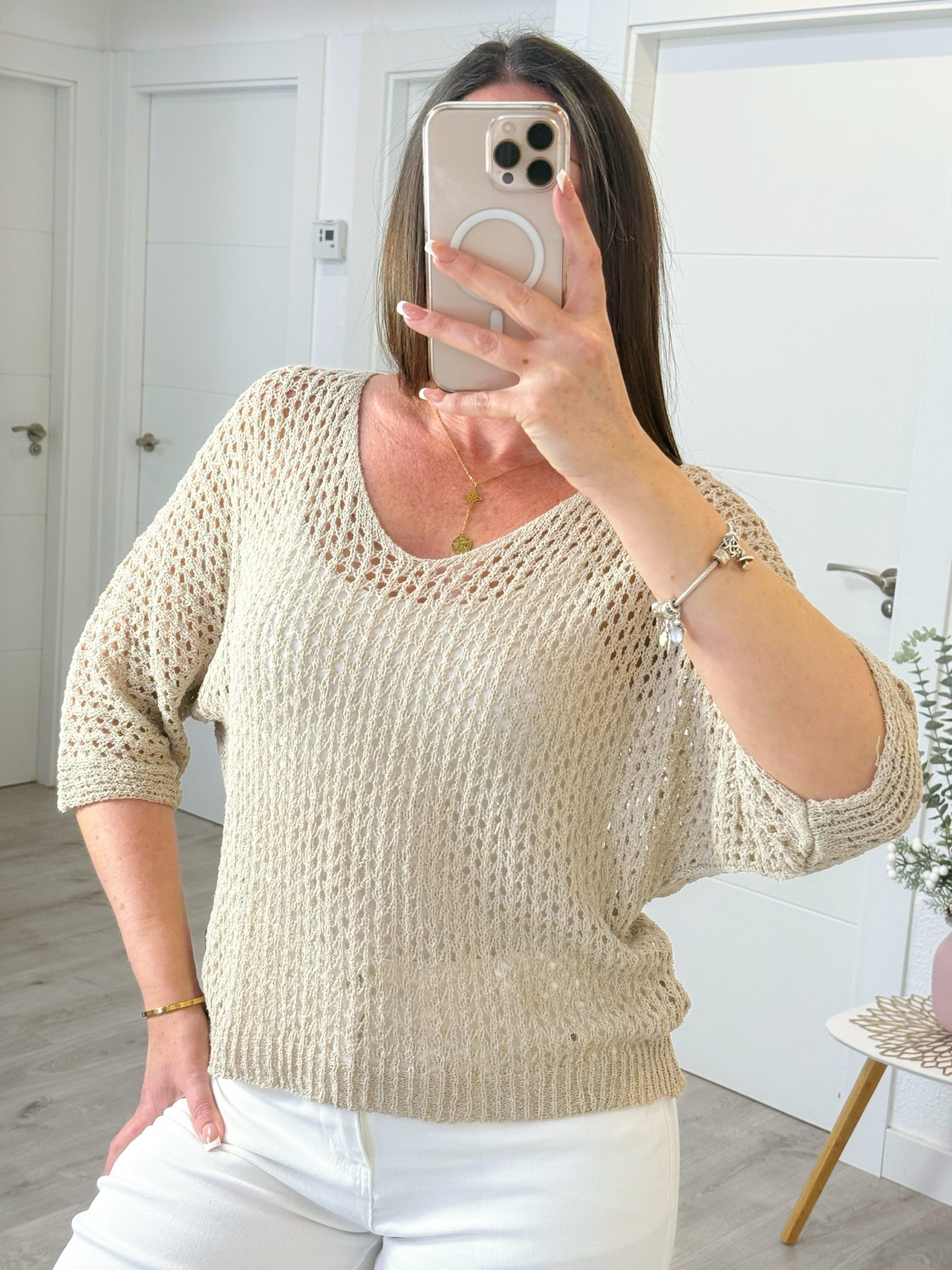 CAMISETA REJILLA BEIGE