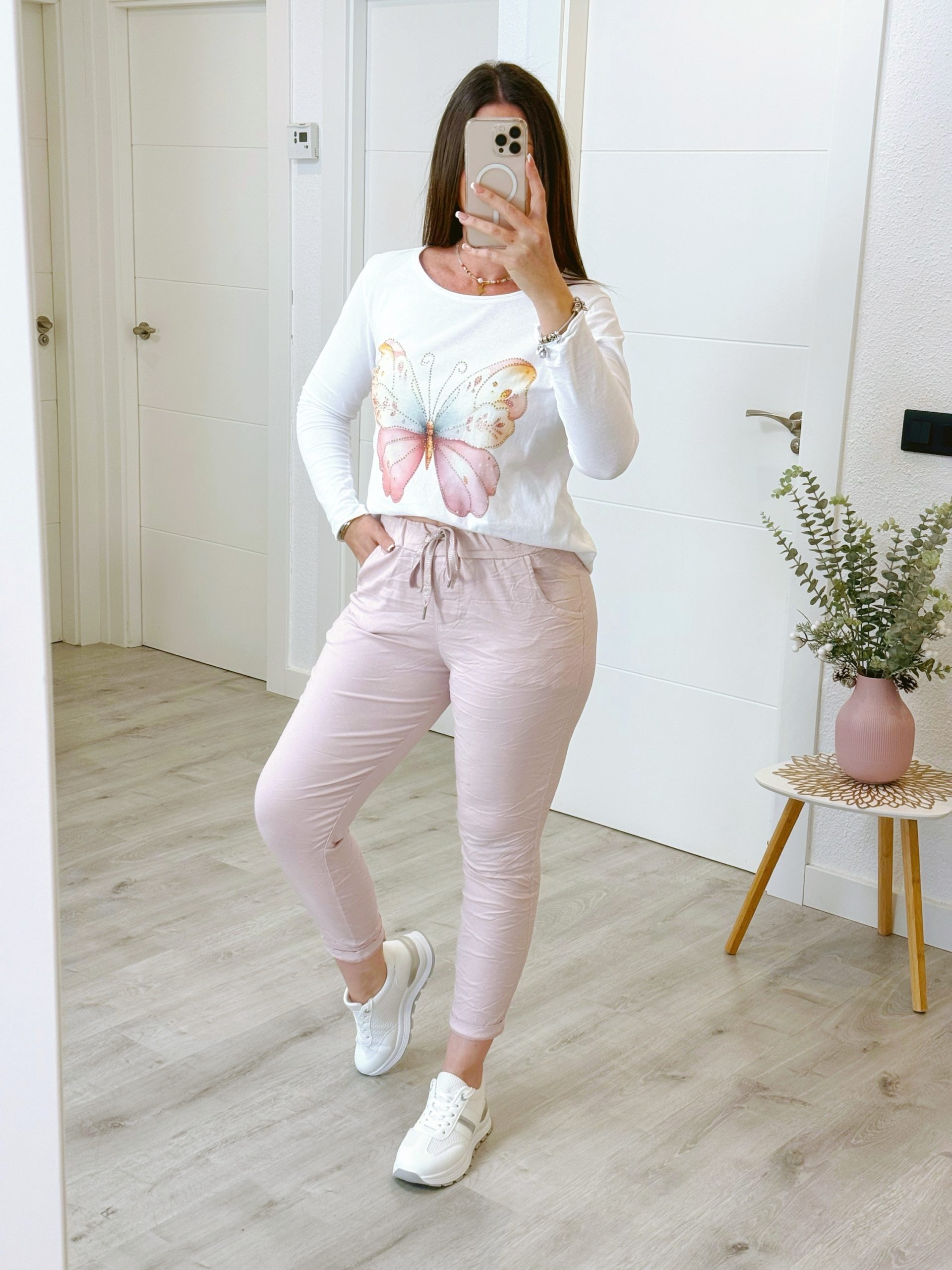 PANTALÓN EFECTO ARRUGADO ROSA PALO