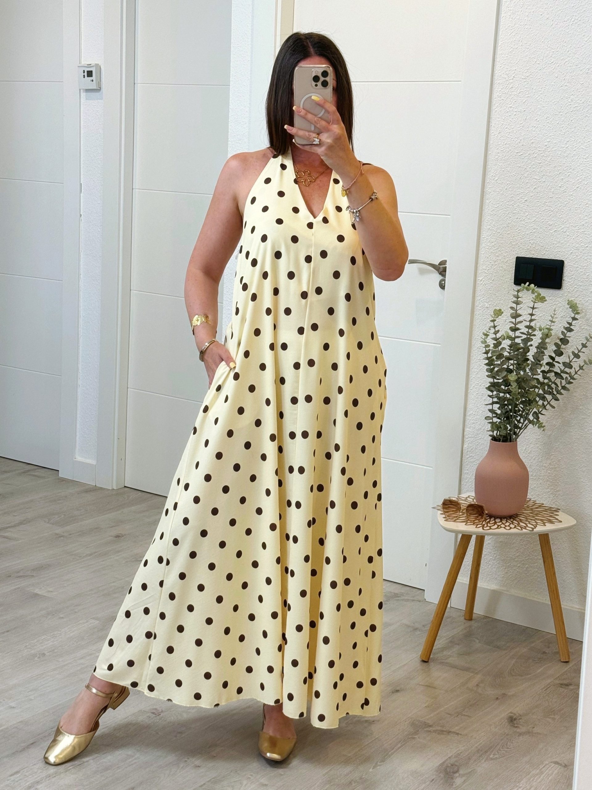 PRE-VENTA VESTIDO AMARILLO LUNARES CHOCOLATE