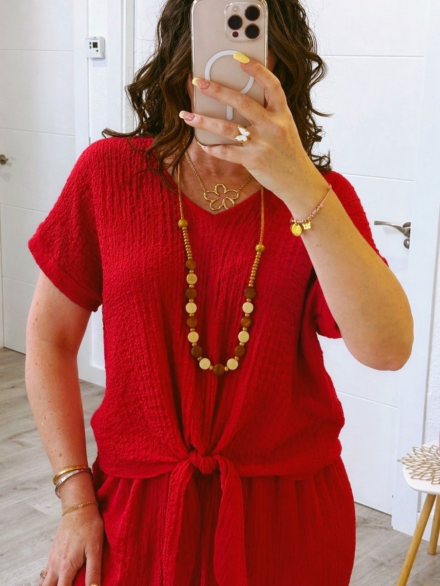 BLUSA BAMBULA CON COLLAR ROJA