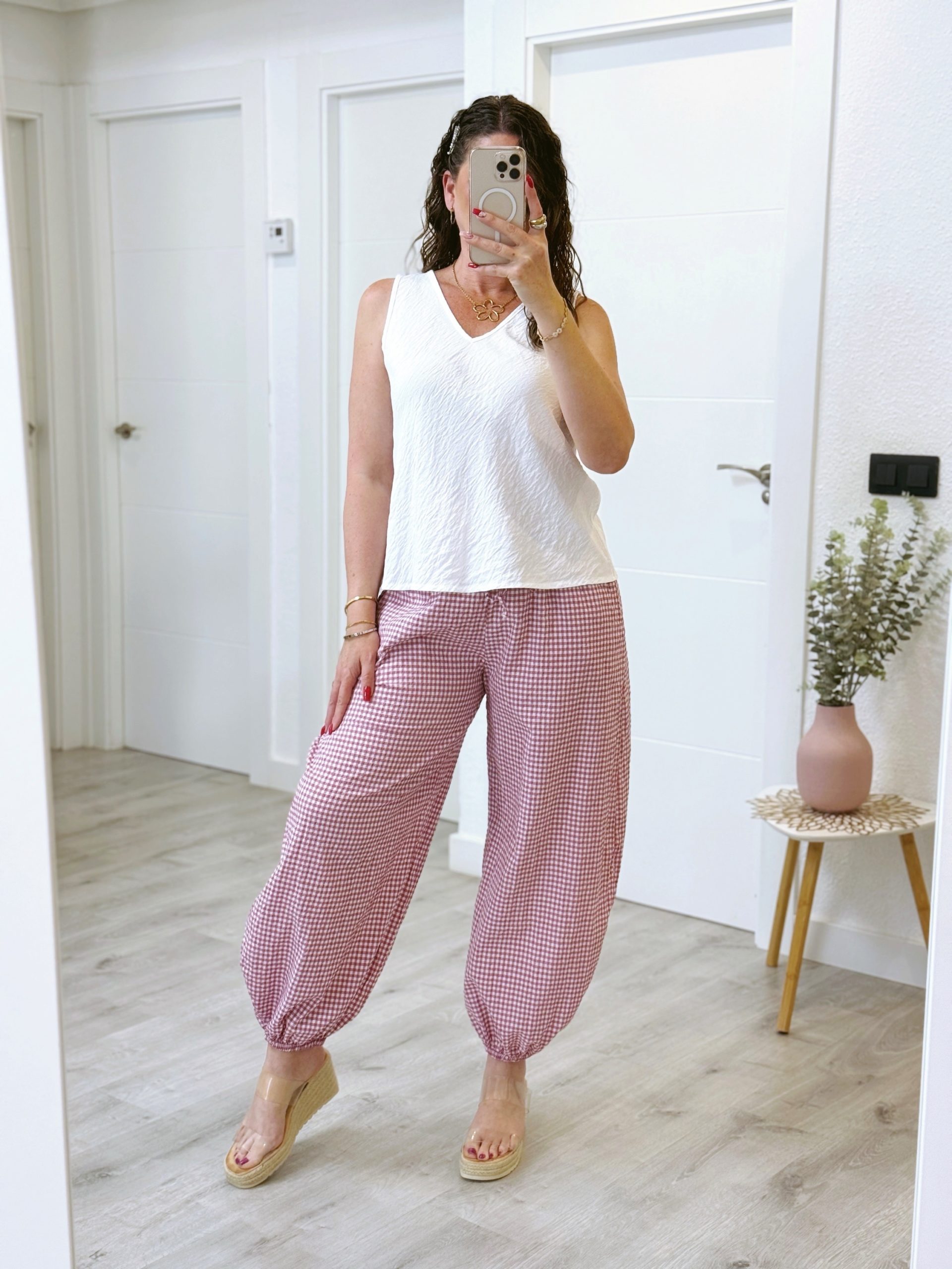 PRE-VENTA PANTALÓN GLOBO VICHY ROSA