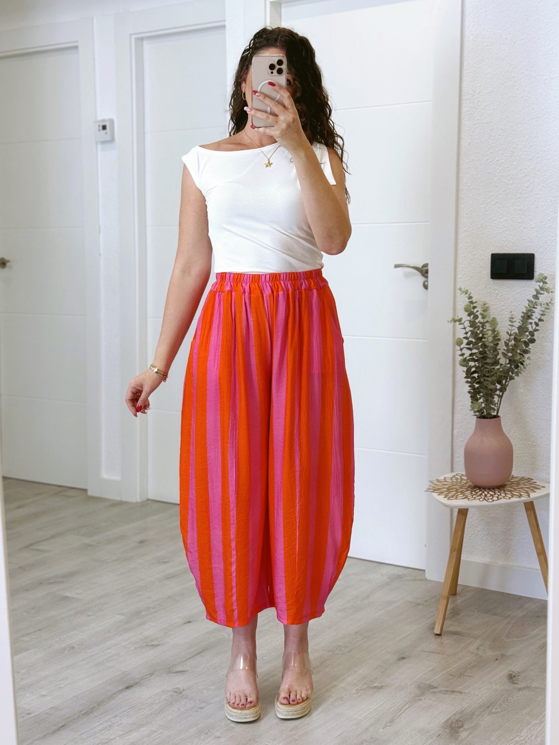 PANTALÓN RAYAS NARANJA Y ROSA