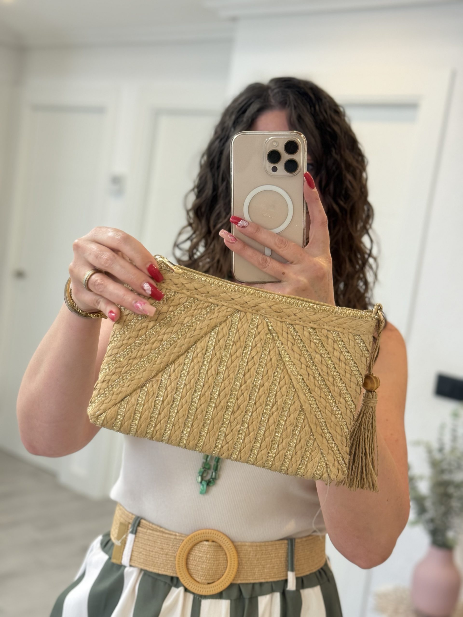 BOLSO PAJA CAMEL Y DORADO
