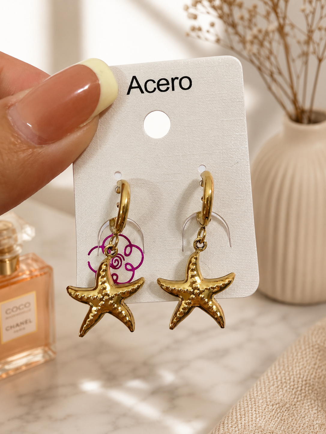 PENDIENTES COLGANTE ESTRELLITA DE MAR - ACERO