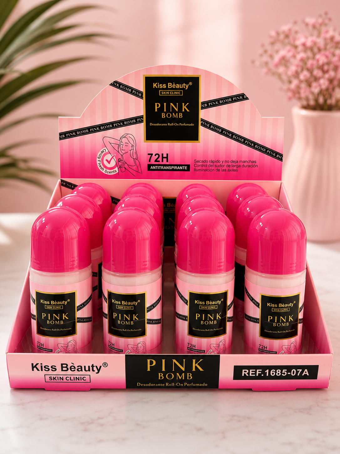 DESODORANTE ROLL ON ANTITRANSPIRANTE 72H PINK BOMB 50ML - KISS BEAUTY