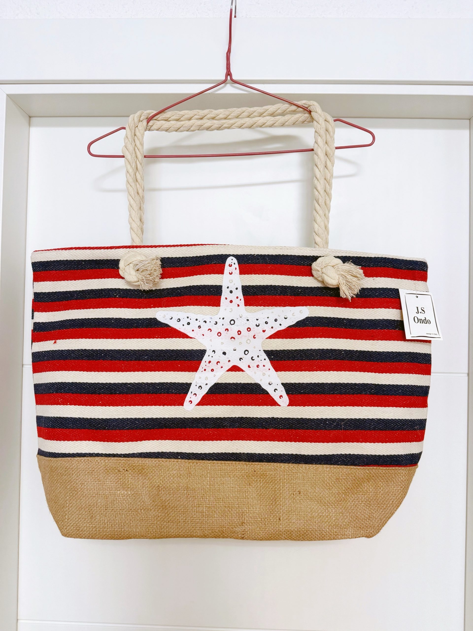 BOLSO DE PLAYA ESTRELLA ROJO Y AZUL
