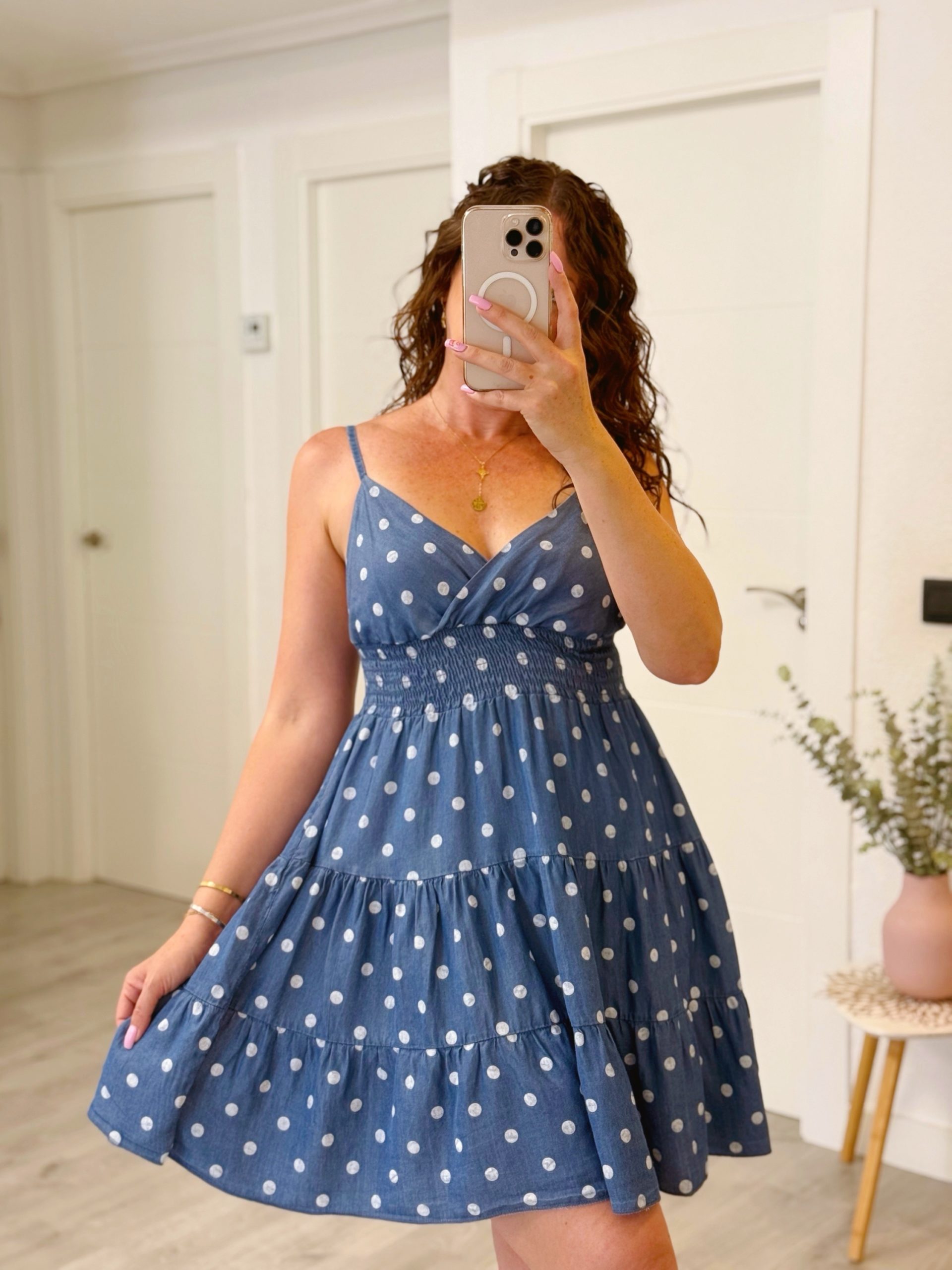 VESTIDO VAQUERO TOPITOS ESCOTE CRUZADO