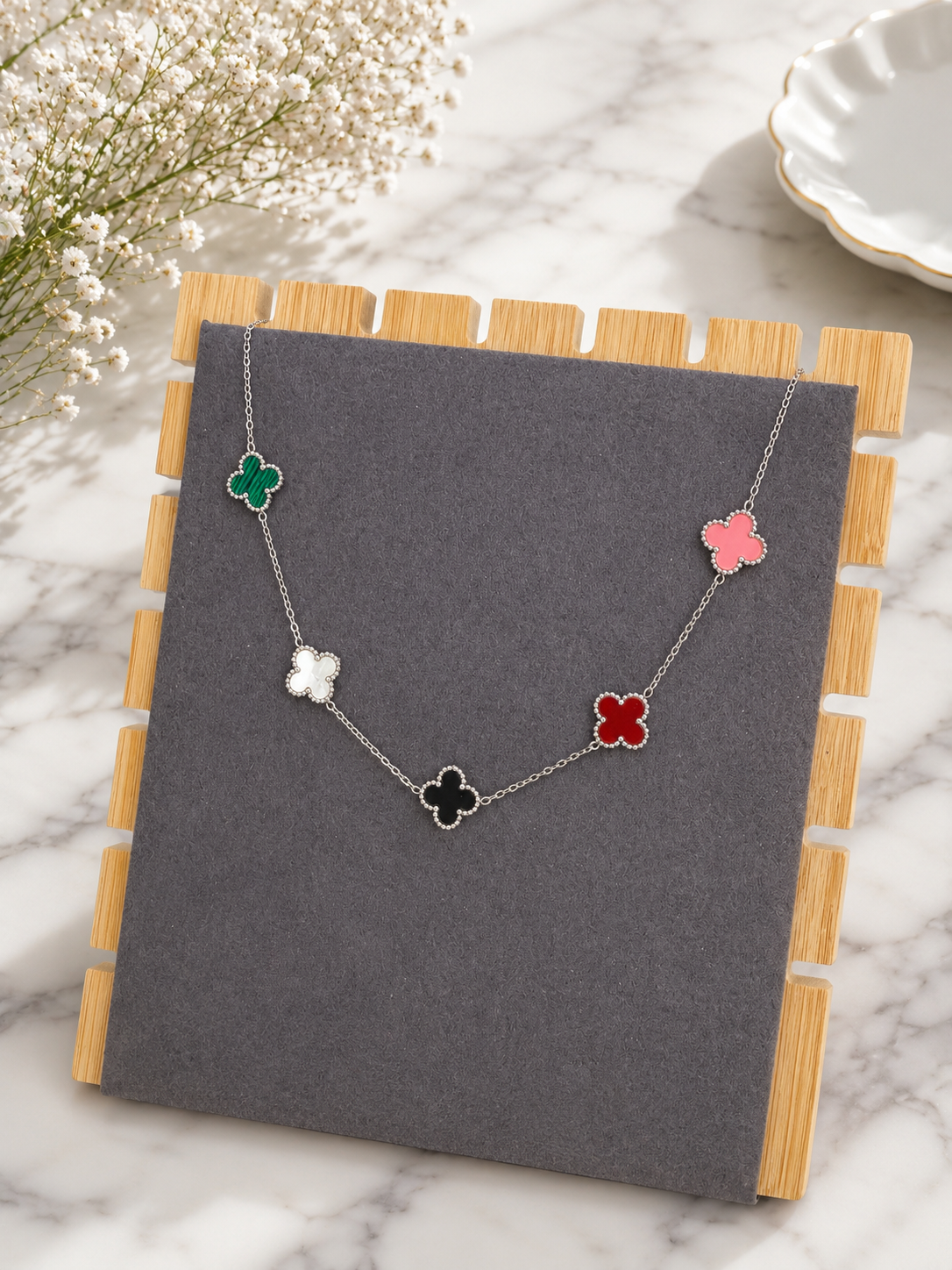COLLAR FLORES COLORES PLATA - ACERO
