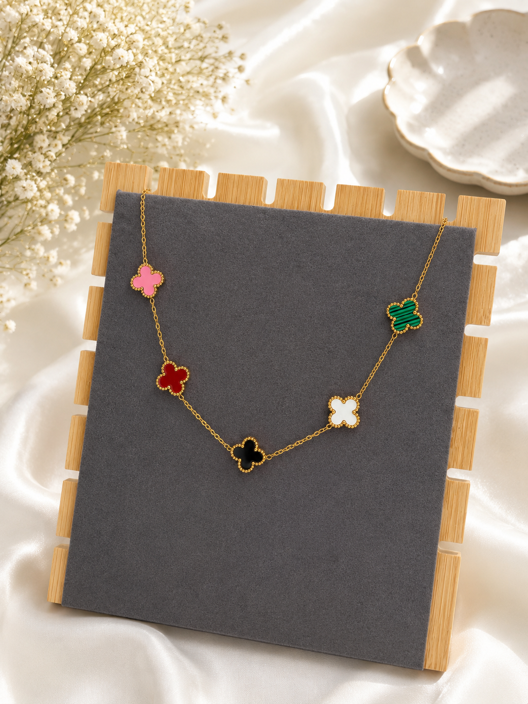 COLLAR FLORES COLORES ORO - ACERO