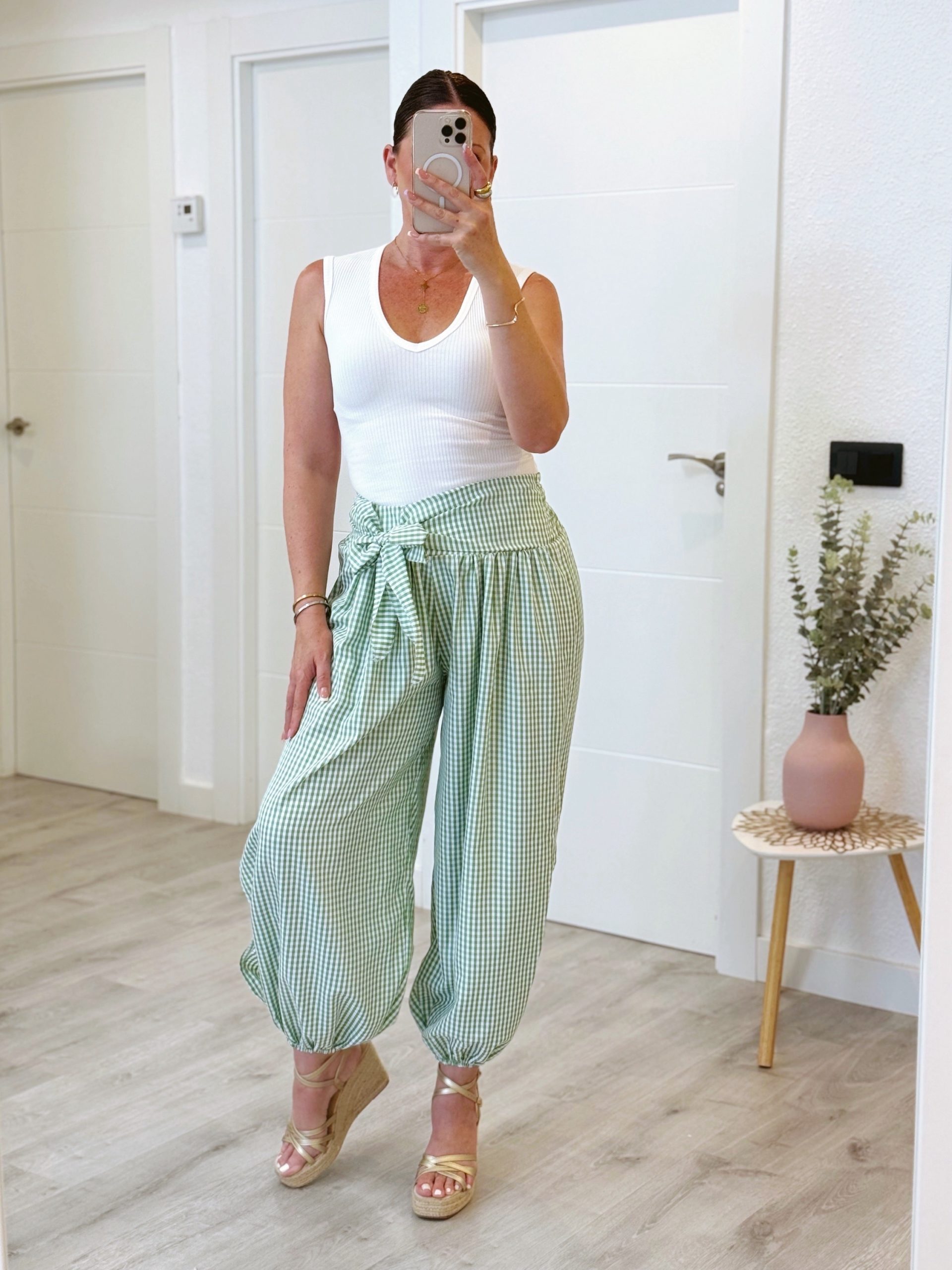 PANTALÓN VICHY LAZO Y APERTURA VERDE