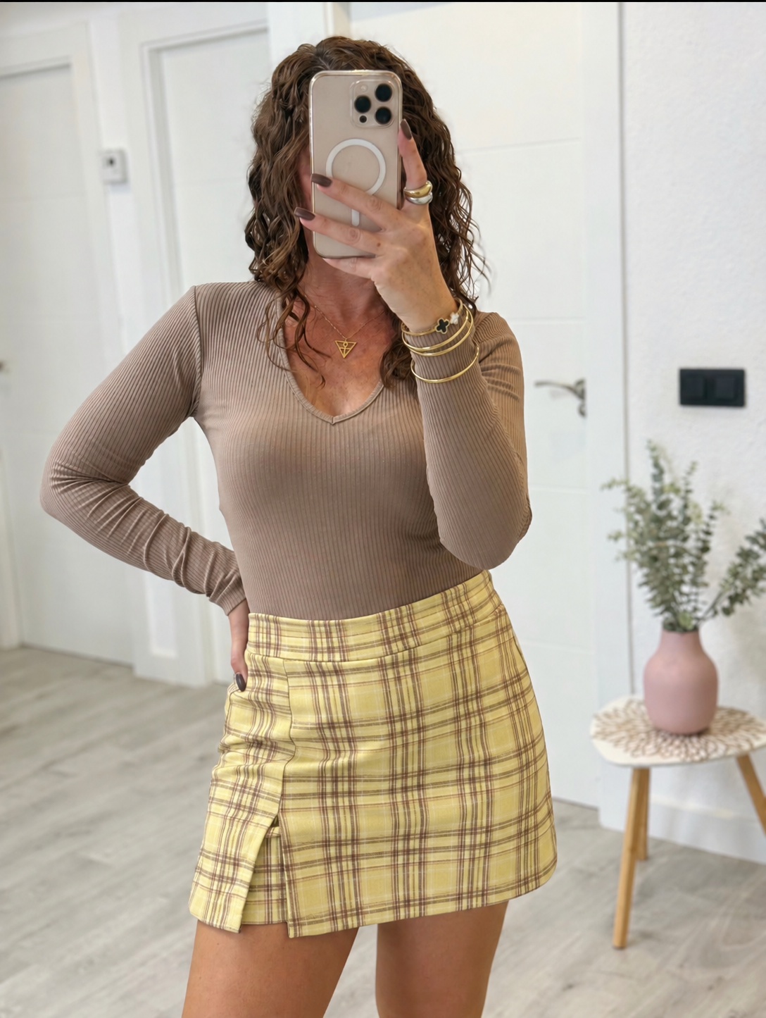 FALDA PANTALÓN CUADROS AMARILLA