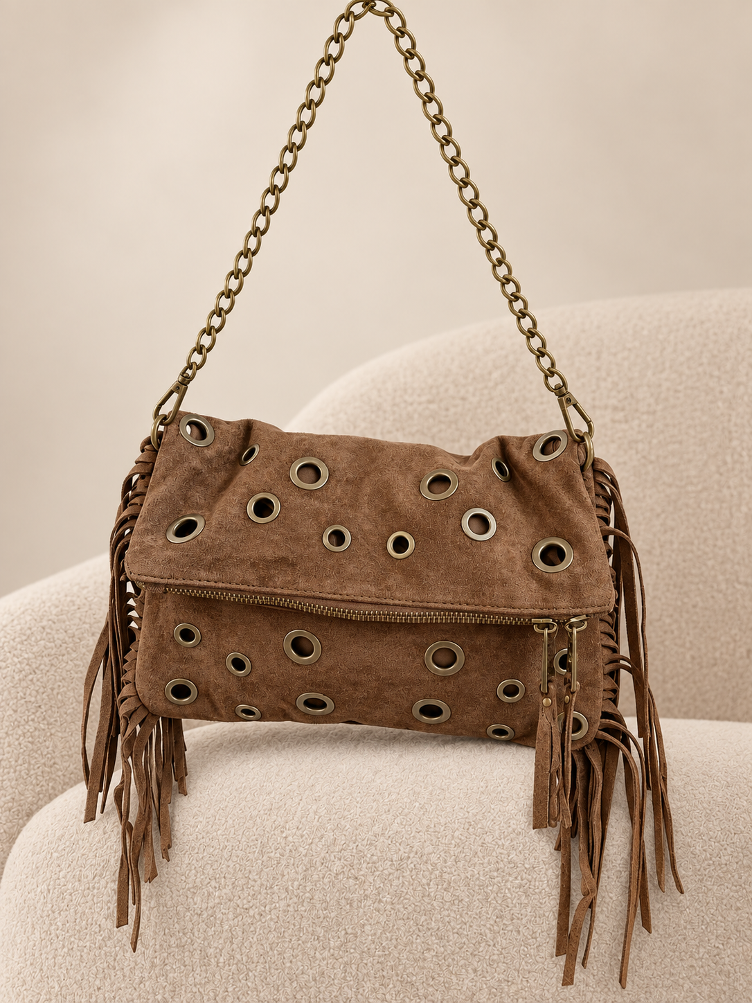 BOLSO FLECOS Y TACHAS CAMEL