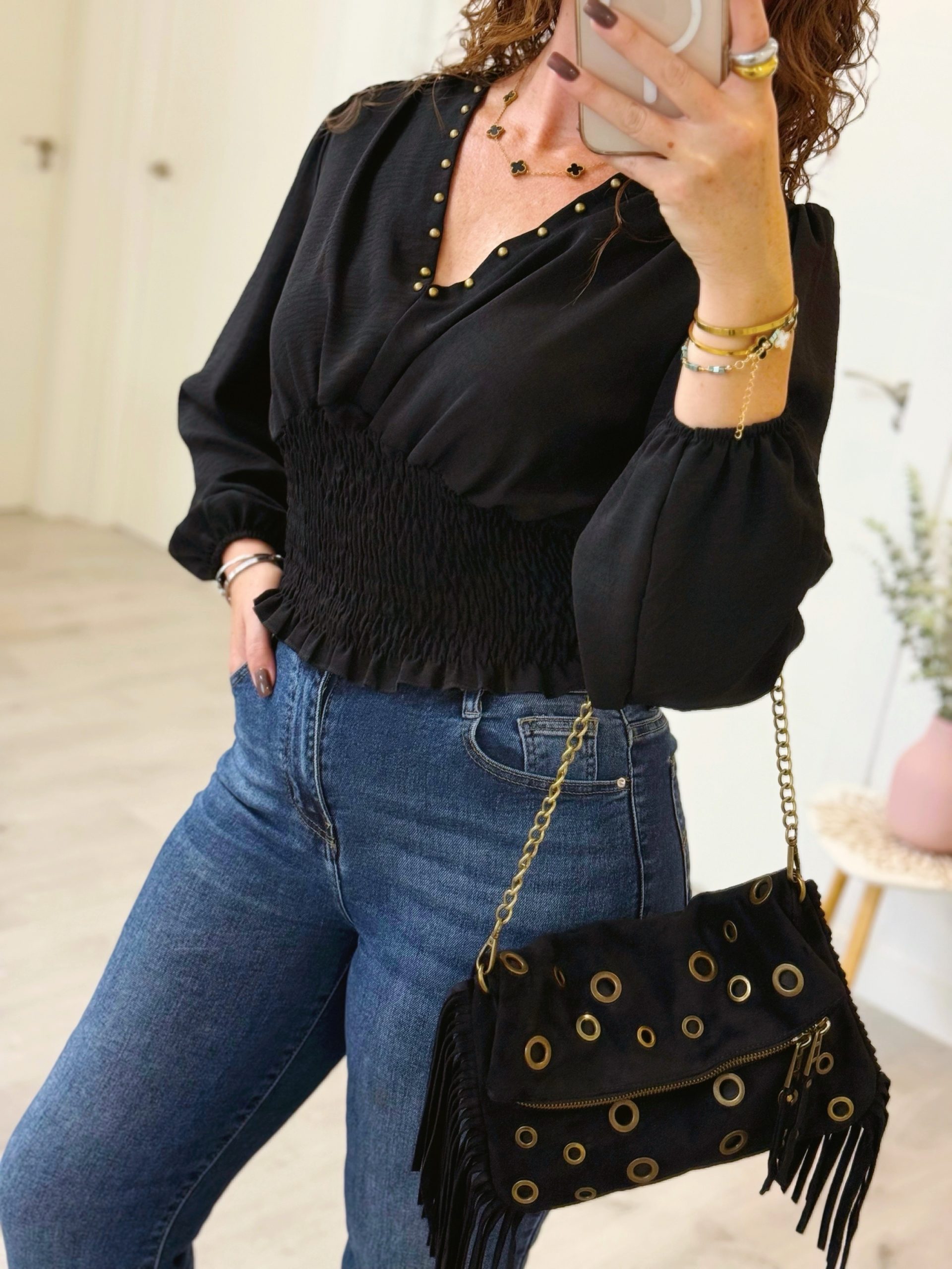BLUSA AURORA FRUNCIDA NEGRA