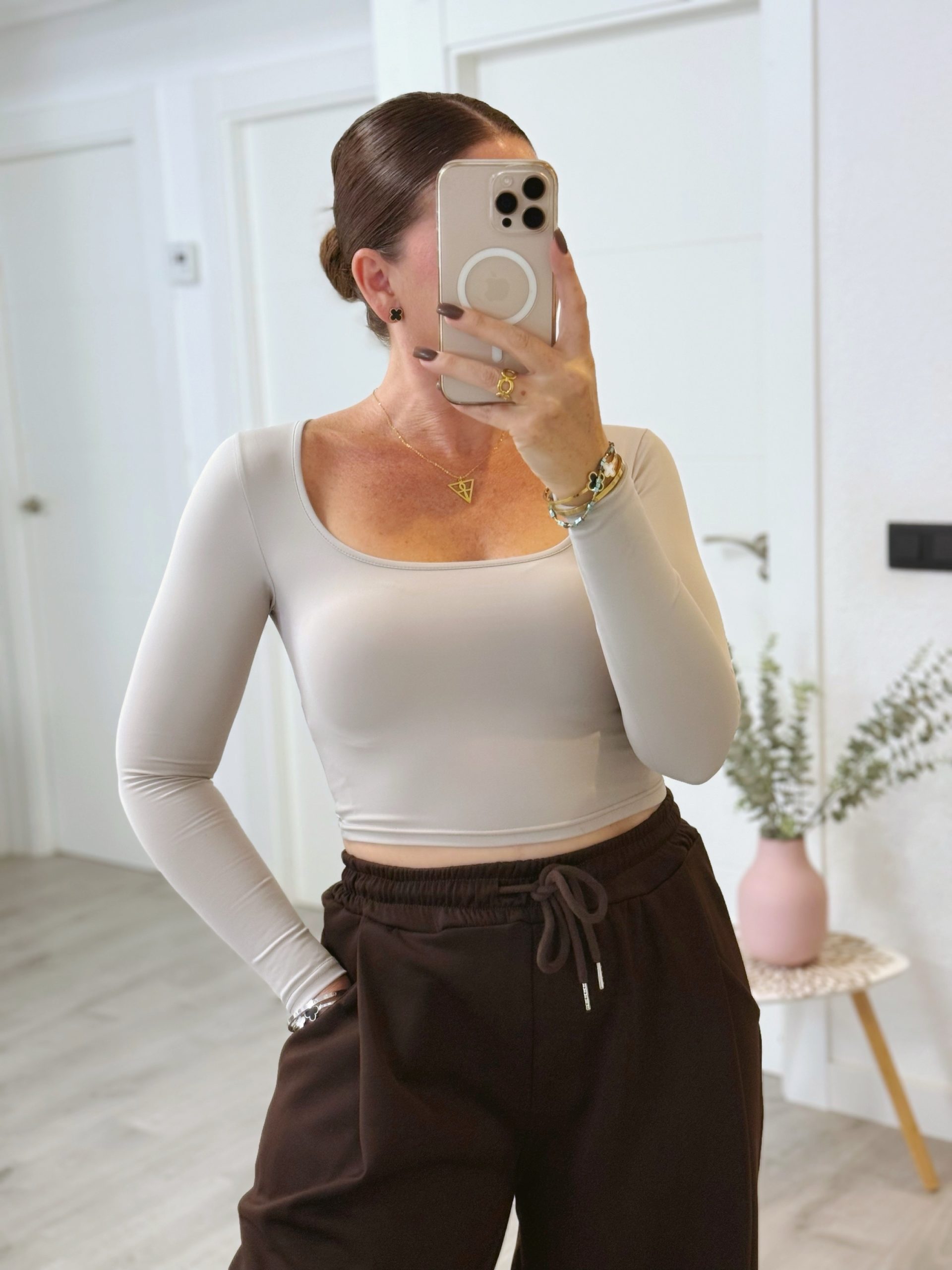 CAMISETA LICRA MANGA LARGA TAUPE