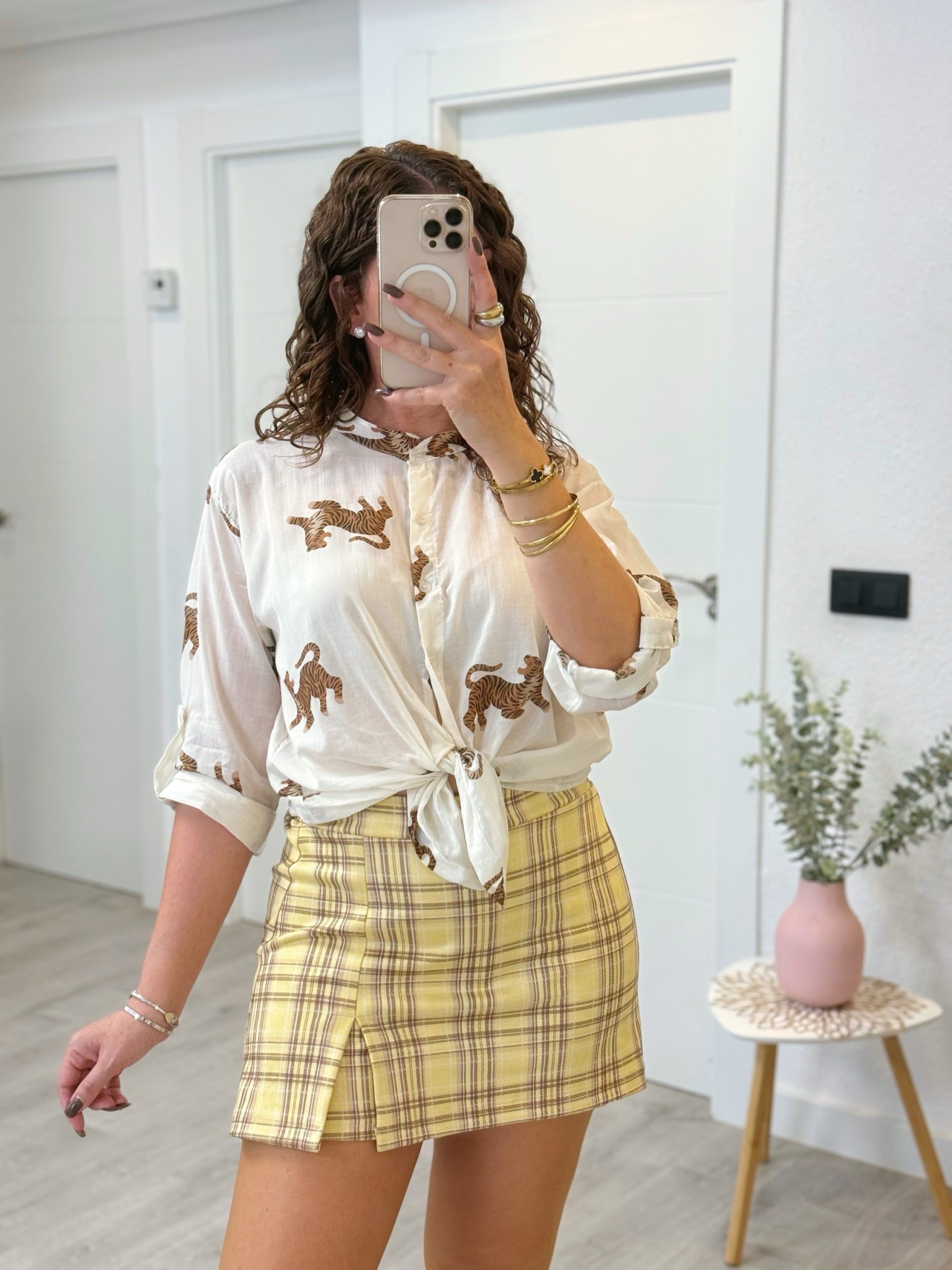 FALDA PANTALÓN CUADROS AMARILLA