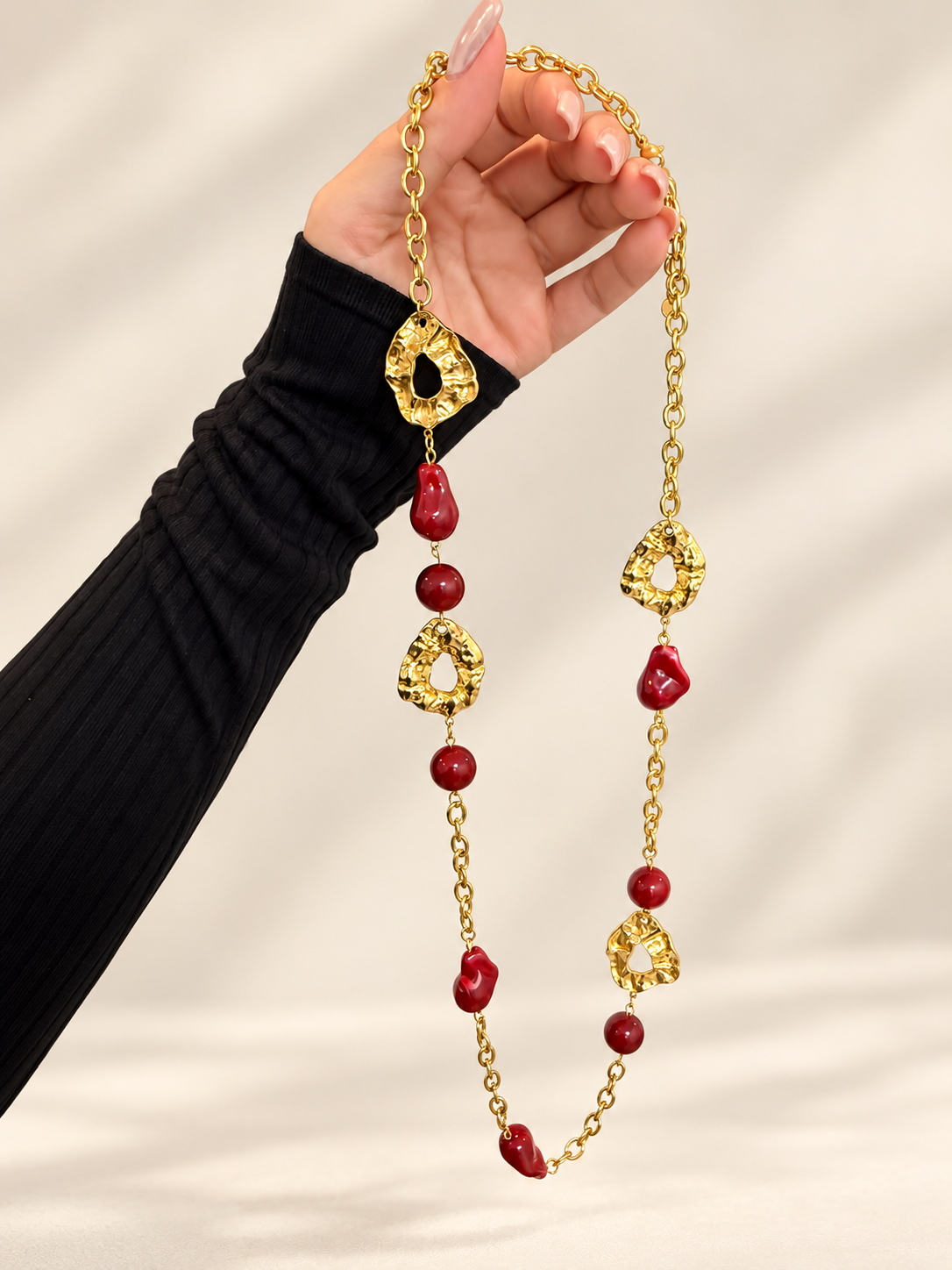 COLLAR LARGO PIEDRAS NEW BURDEOS