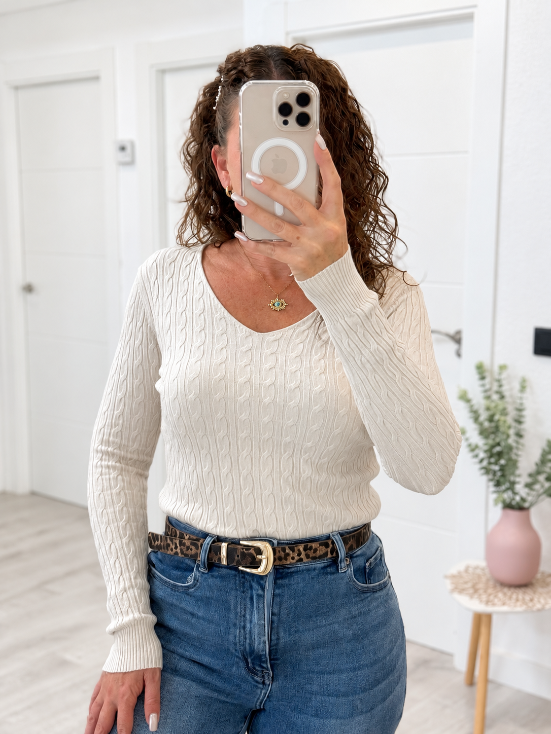 JERSEY TRENZADO MANGA LARGA BEIGE
