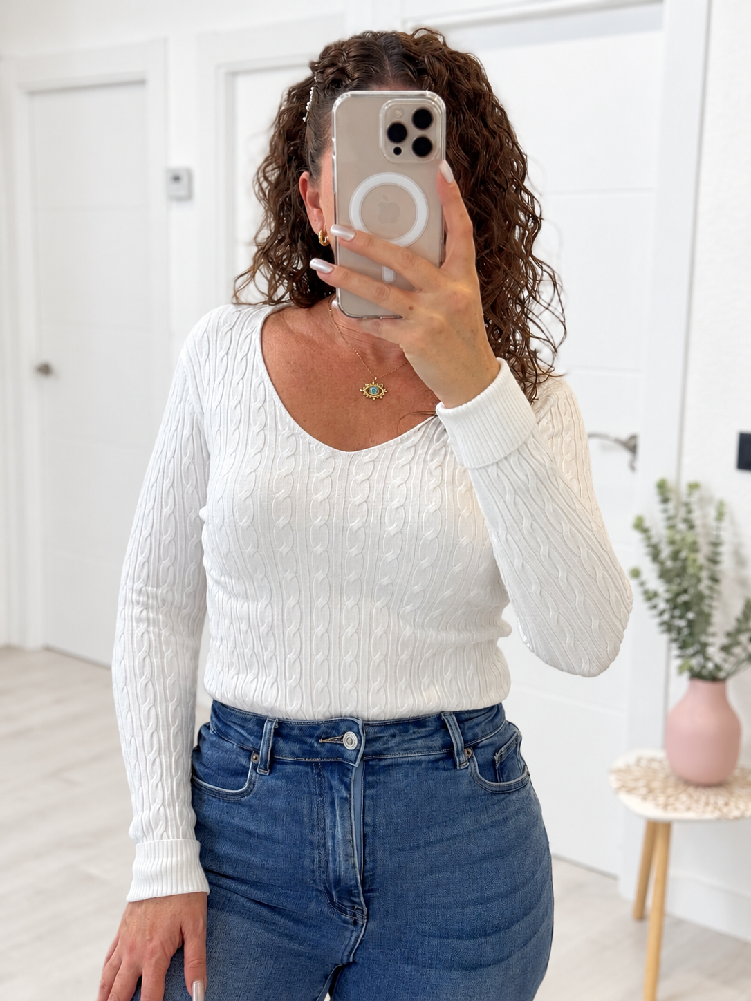 JERSEY TRENZADO MANGA LARGA BLANCO