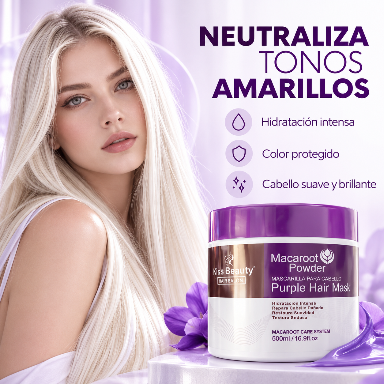 MASCARILLA MACAROOT POWDER PÚRPURA - KISS BEAUTY