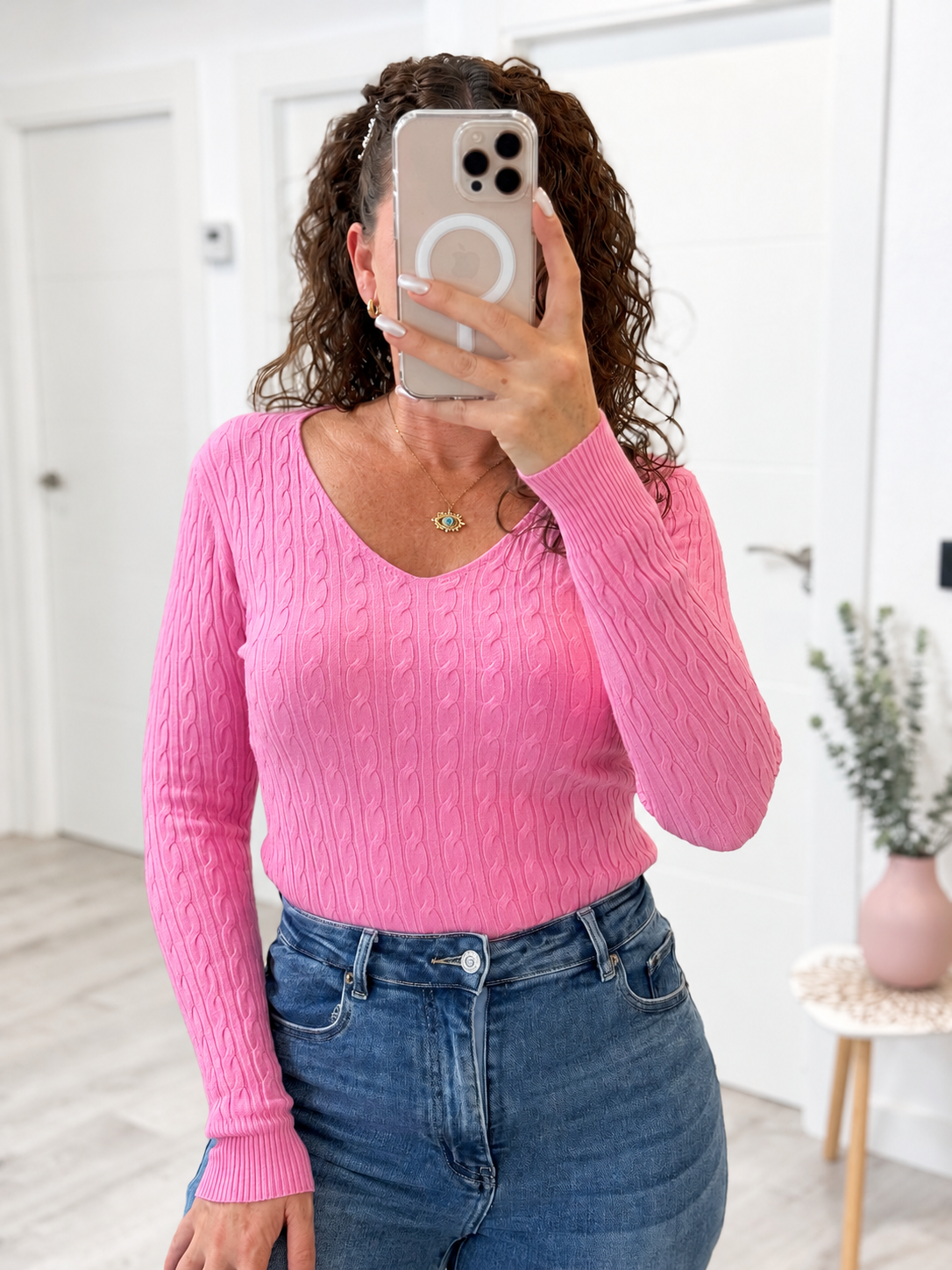 JERSEY TRENZADO MANGA LARGA ROSA