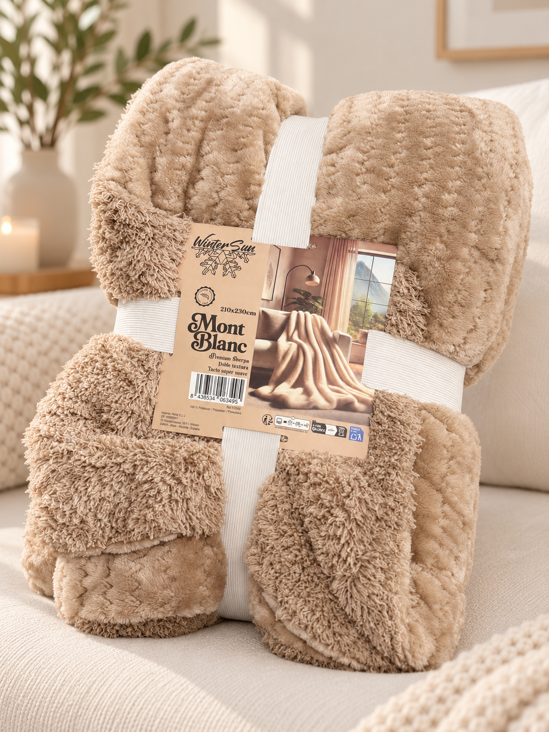 MANTA BORREGO BEIGE OSCURO 210X230cm