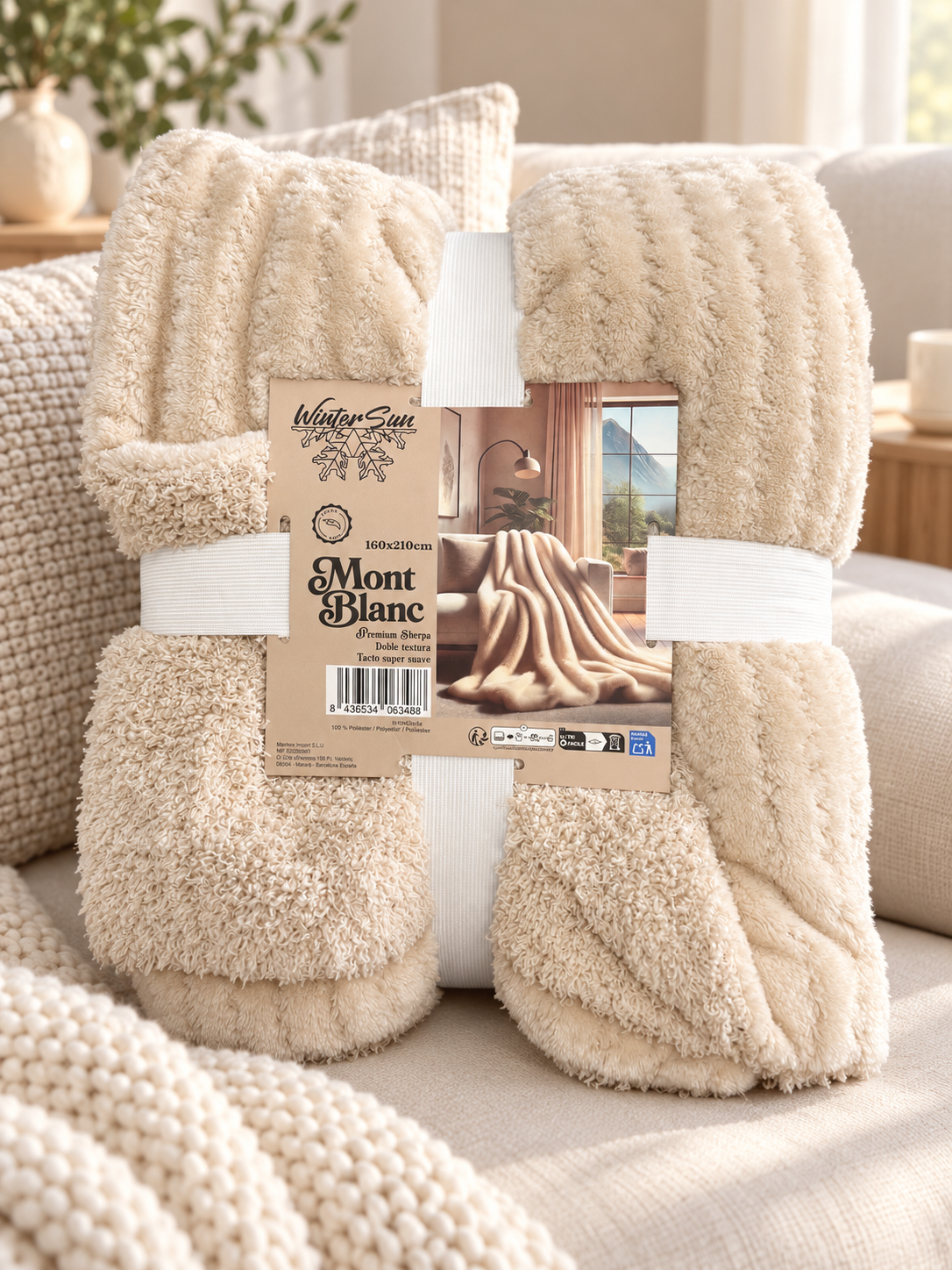 MANTA BORREGO BEIGE CLARO 160X210cm