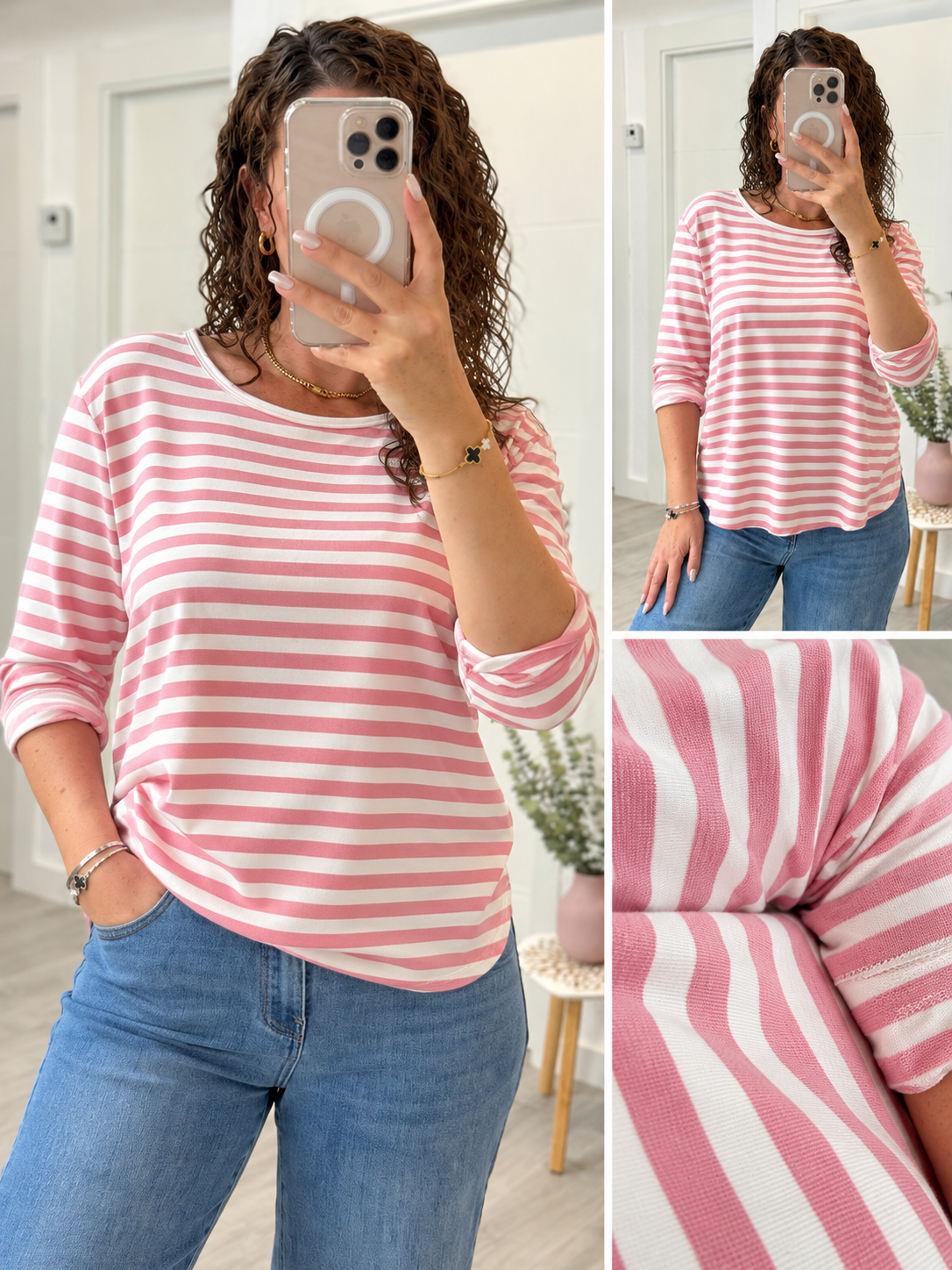 CAMISETA RAYAS ROSAS