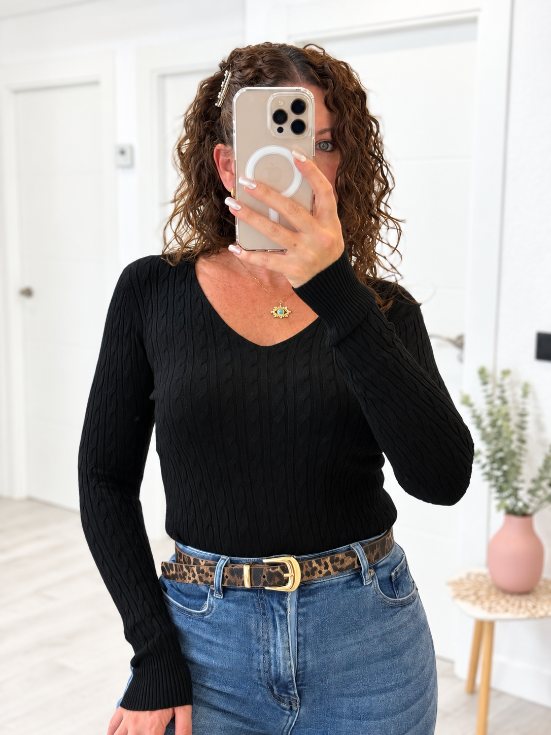 JERSEY TRENZADO MANGA LARGA NEGRO