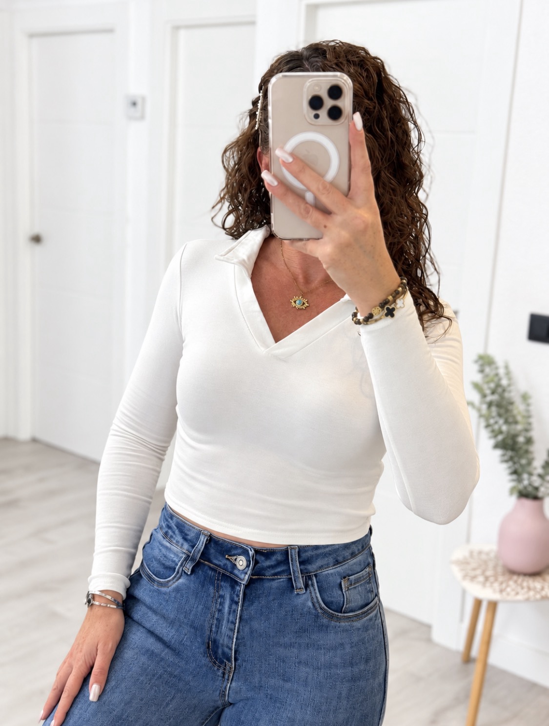 CAMISETA CUELLO POLO BLANCA AFELPADA
