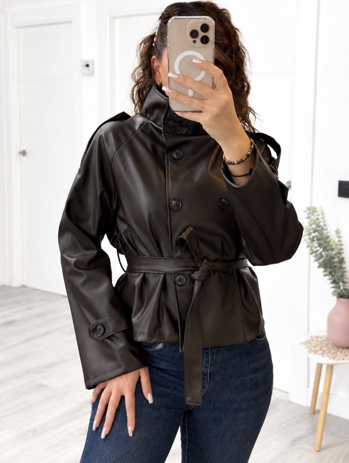 CHAQUETA POLIPIEL BOTONES CHOCOLATE